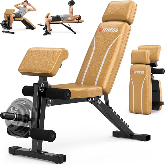 Weight Bench Foldable, Adjustable Bench press with Leg Extension, Preacher Pad, Extended Headrest, Gym Bench for Home Gym 800lbs Full Body Workouts Strength Training