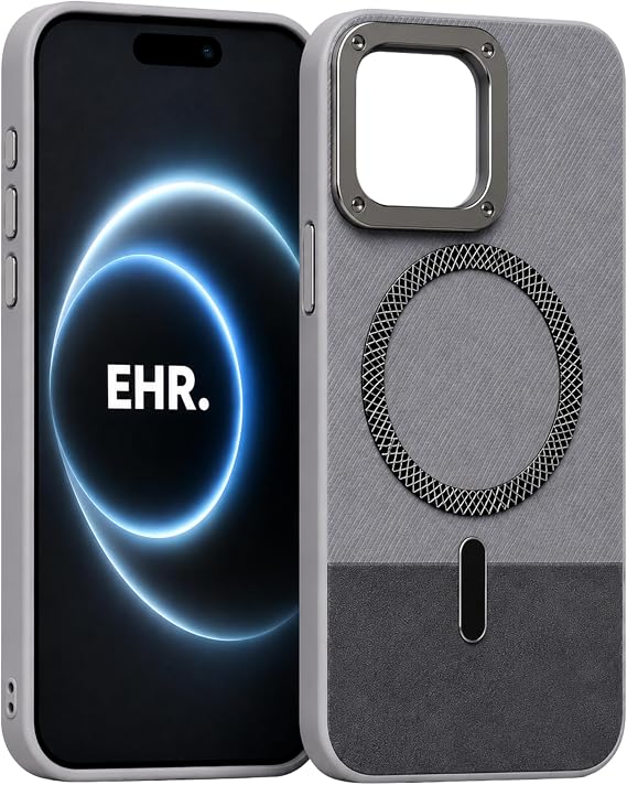 Ehr. iPhone 15 ile Uyumlu Magsafe Wireless Şarj Özellikli Mat Süet Deri Nakışlı İçi Kadife Silikon Arka Kapak (Gri, iPhone 15)