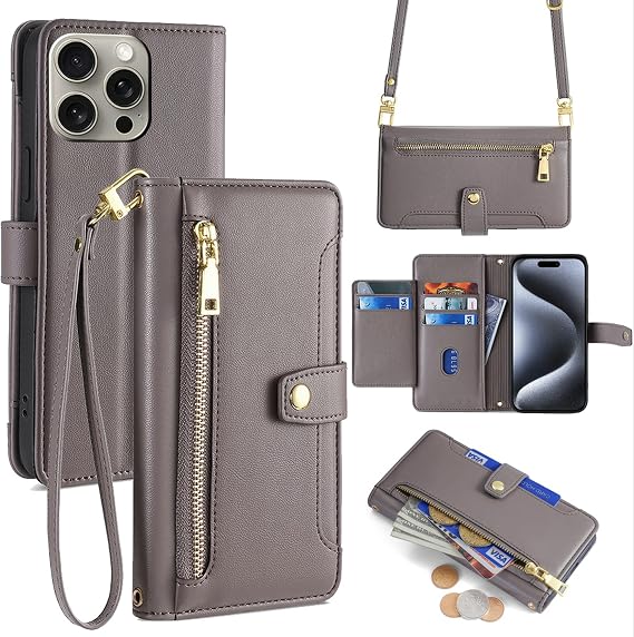 Compatible for LG G8X ThinQ Case,Compatible with LG G8X ThinQ Phone Case Cover [6 card slots + 1 money clip + 1 wallet] yHMGK6-grey