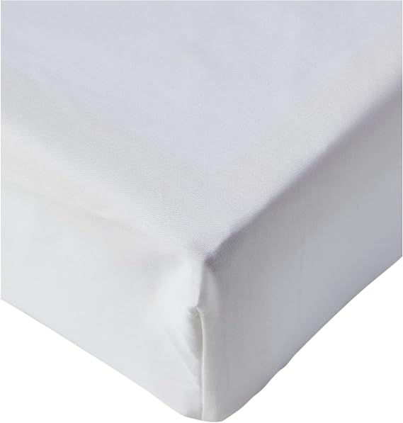 Amazon Basics Fitted Sheet, 180 x 200 x 30 cm, 100% Cotton Sateen 400 Thread Count, White