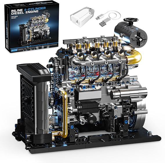 Inline 4 Cylinder Diesel Engine Model Assembly Kit, Moving 1029pcs
