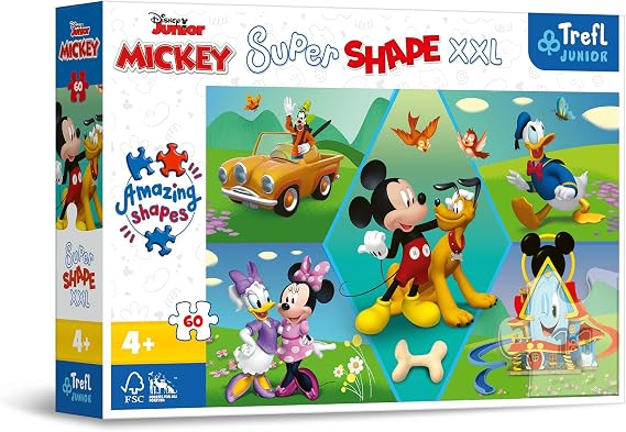 Trefl 50014 60 XXL Süper Şekil çılgın şekiller, büyük parçalar, masal karakterleriyle renkli yapbozlar, 4 yaş ve üstü çocuklar için eğlence, Disney, Mickey ile her zaman eğlenceli