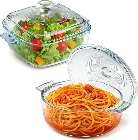 2 Pack Small Glass Casserole Dish with Lid 0.8L Glass Baking Dishes for Oven Microwave Clear Covered Casserole Cookware Bakeware for Baking Cooking