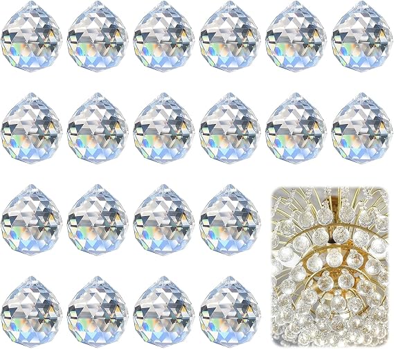 20PCS Clear Crystal Ball Prism, 20mm Catcher Rainbow Pendants Maker with Drilled Hole, Hanging Crystals Prisms for Windows Divination Decoration