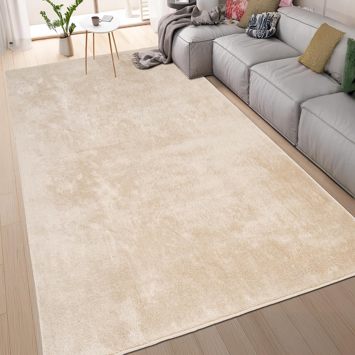 homeart Area Rugs – Soft, Short Pile Monochrome Carpets - Anti-Slip Backing, Machine Washable, Modern Fluffy Rugs for Living Room, Bedroom, Kitchen, Enterance - Beige, 160x230 cm