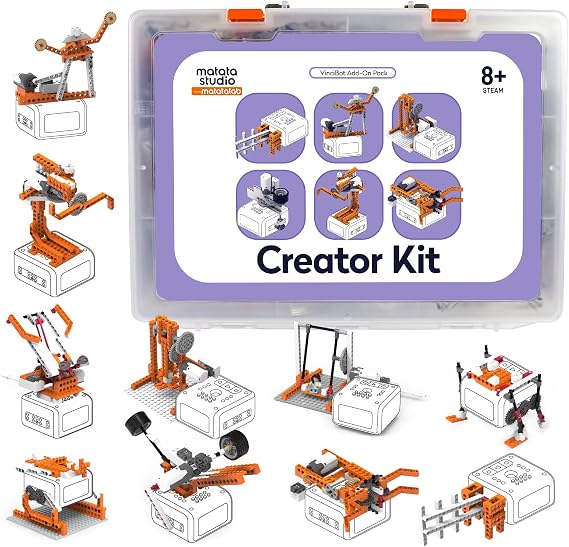 Creator Kit for VinciBot Programmable Robot for Kids with 434 Building Blocks, Over 20 Building Styles and Electric Motor, STEM Educational Toy, DIY Science Kit for Kids Ages 8-12