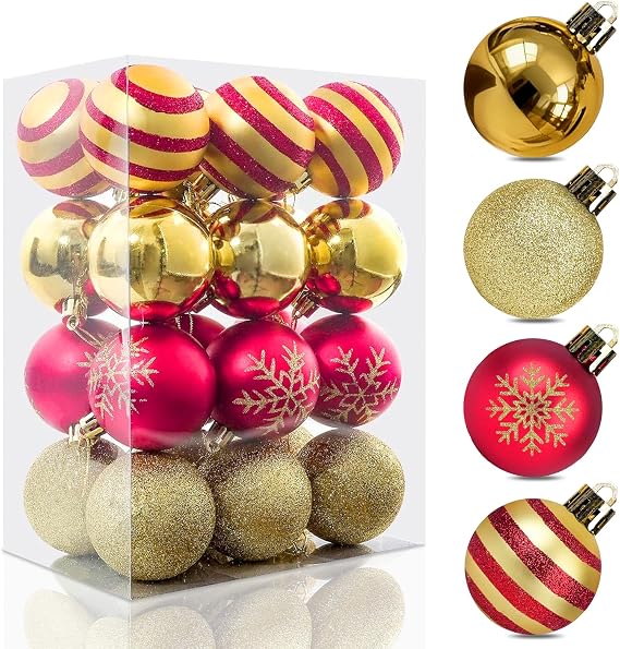 Christmas Tree Decorations Set,24 Pcs Red Gold Christmas Tree Decorations,Christmas Decorations, Baubles Gold Bau for Csm