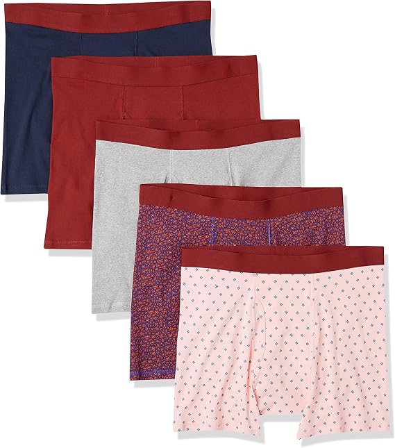 Amazon Essentials Men's Breathable Cotton Boxer Brief Pants, Tag-Free, Pack of 5