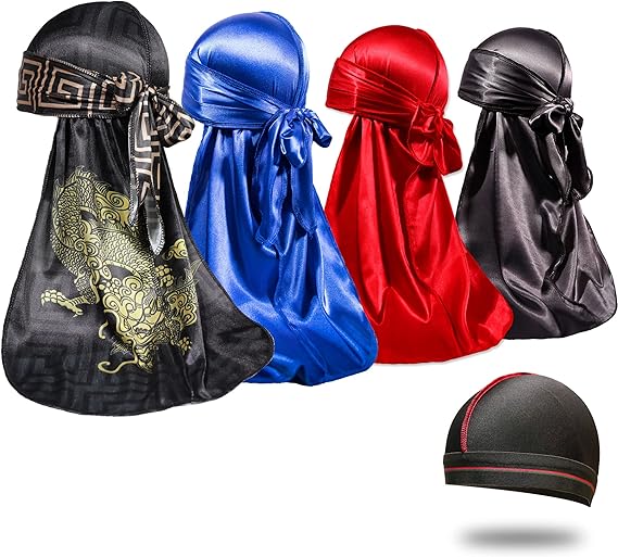 Silky Durag Men's 360 Wave Designer Durag Award Winning Wave Caps Set of 4 US Size: Medium Color: Black
