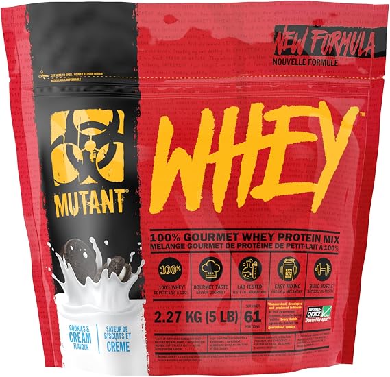 Mutant Whey – 100% Whey Protein Powder, Gourmet Taste, 22g of Protein, 10.4 g EAAs, 5 g BCAAs, Fast Absorbing, Easy Digesting -2.27 kg - Cookies and Cream