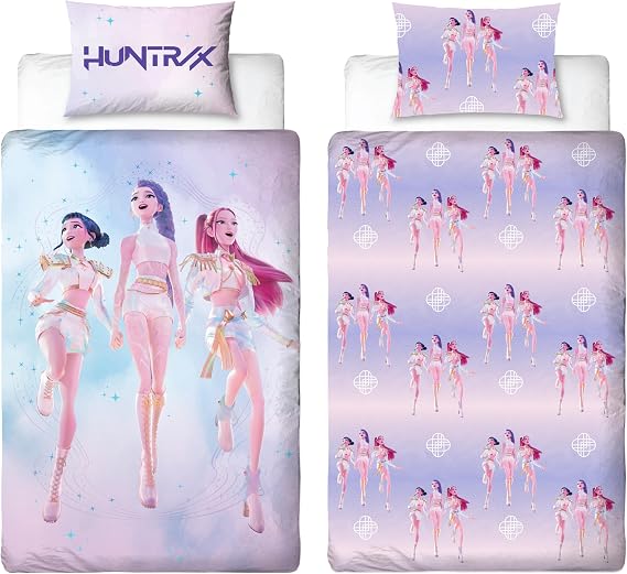 K Pop Demon Hunters Officially Licensed Single Duvet Cover Set | Soundtrack Design Reversible 2 Sided Bedding Including Matching Pillow Case | Perfect For Kids Bedroom | Polyester