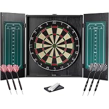 Amazon Basics Dartboard Cabinet Set with 6 Steel Tip Darts - Self-Healing Sisal Fiber, Built-in Scoreboard, Complete Mounting Kit, 55.2 cm x 50.2 cm, Black