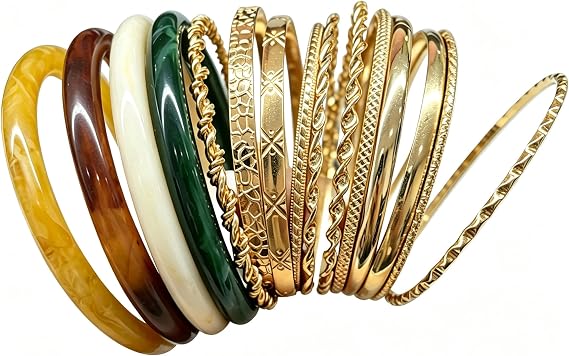 FAXHION 14 Pcs Gold Bangle Bracelets for Women, Multi Layer Stackable Cuff Bracelet Set, Trendy Textured Indian Chunky Bracelets Boho Jewelrys.