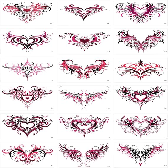 18pcs Sexy Belly Temporary Tattoos, Large Black Red Lace Waterproof Fake Body Tattoo Stickers for Women Girls Waist Abdomen Navel Decals