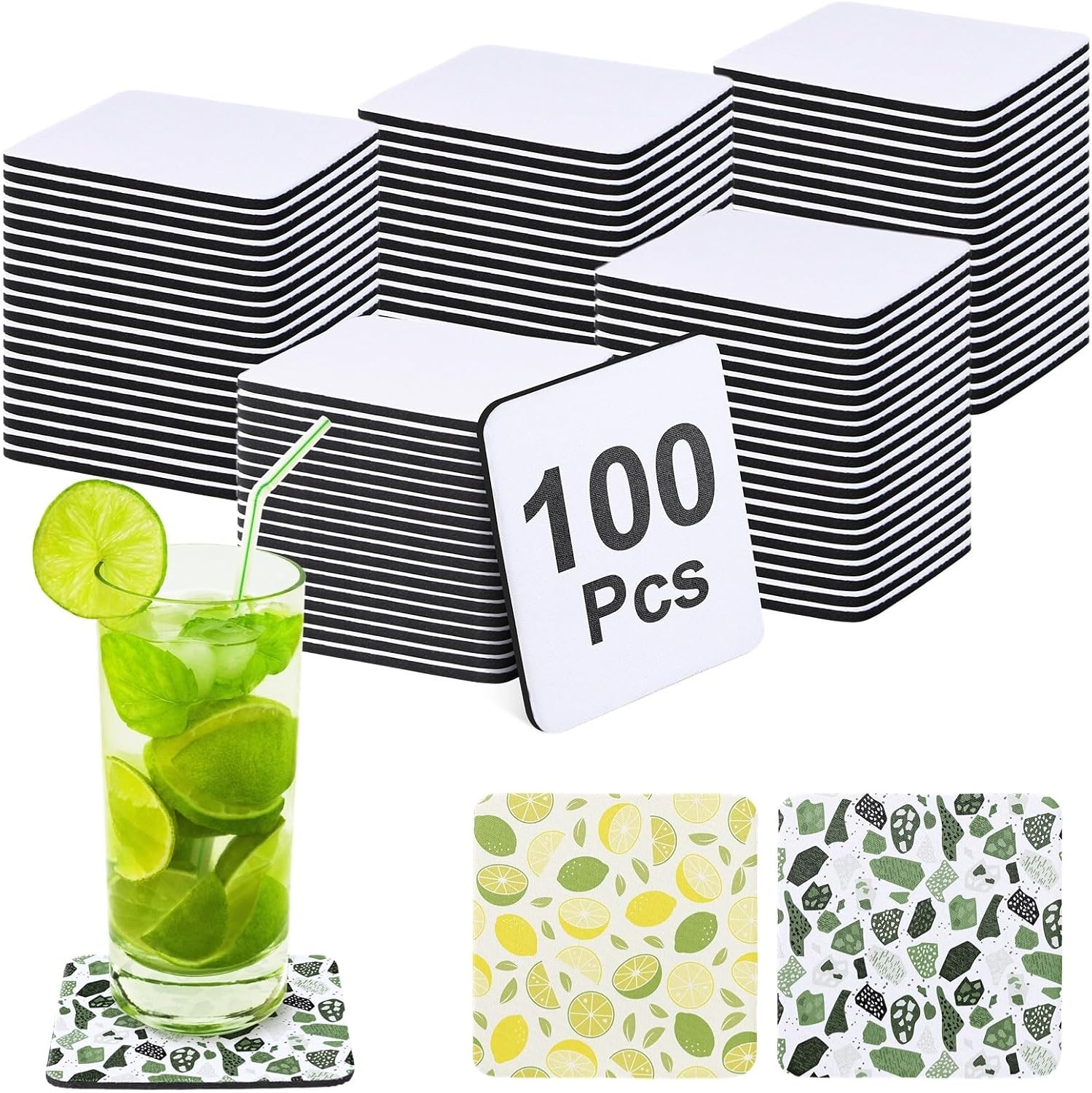 100 Pcs Blank Sublimation Coasters - 4x4in Sublimation Blank Cup Mat Non-slip Rubber Heat Transfer Press Cup Coaster for Thermal Sublimation DIY Crafts