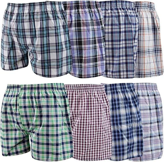 Night Dreamz Pack of 3, 6, 9 & 12 Knocker Check Plaid Boxers Shorts Poly Cotton Underwear Trunks Briefs Multi Colour Pants