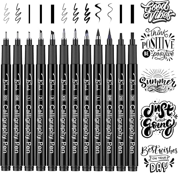 APOGO Calligraphy Pens, 12 Pack, Assorted Tips, Beginner Calligraphy Set