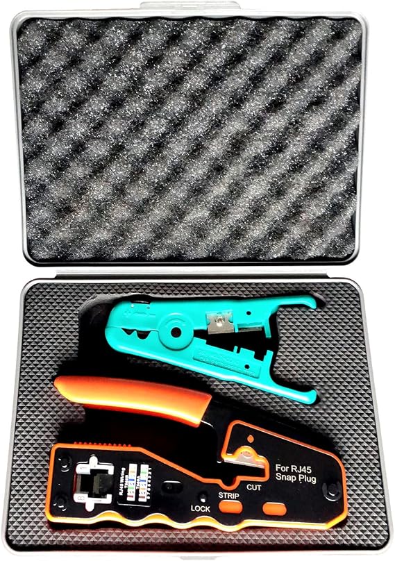 Gaobige Network Toolkit RJ45 Crimper Toolkit All-in-one Wire Crimper Stripper Cutter with RJ45 Pass-through Crimp Tool Ethernet Crimper Tool for Cat6A Cat6 Cat5 Cat5e Wire Stripper Orange