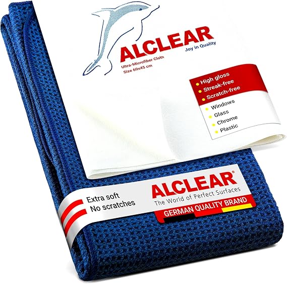 ALCLEAR 820002 2-Piece Microfiber Cloths, Window & Drying, 60x45/60x40 cm
