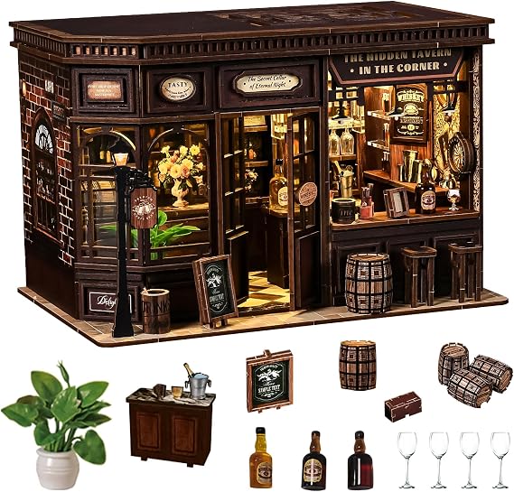 Spilay Miniature House Kits for Adults, Vintage Corner Tavern Dolls House