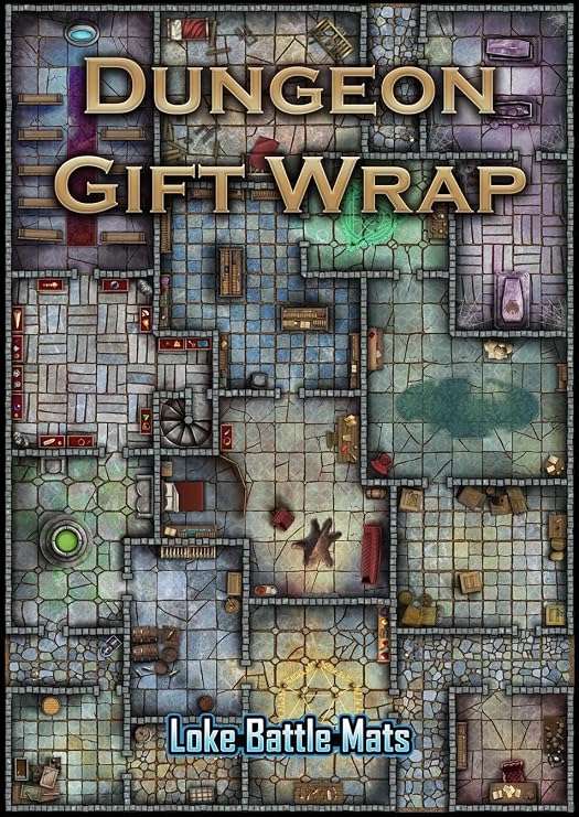 Loke Battlemats | Dungeon Gift Wrap (Pack of 6 Sheets with Tags) | Themed Wrapping Paper