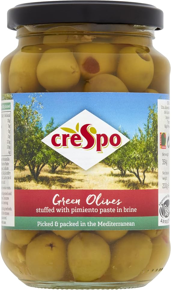 Crespo Green Olives Stuffed with Pimiento 354g (Pack of 8)