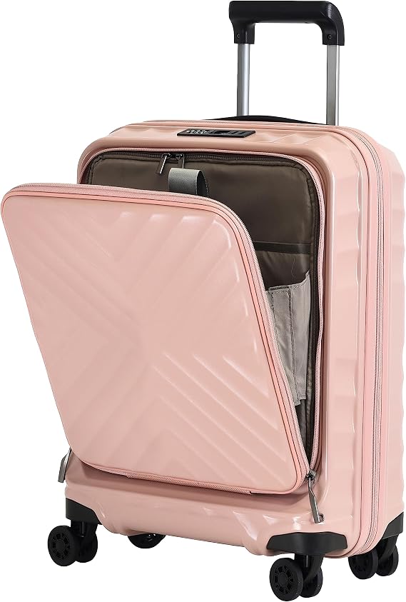 CMY Lightweight Hard Shell Expandable Carry on Cabin Luggage Suitcase Laptop Compartment TSA Approved Lock 20'' with 4 Spinner Wheels (Pink)