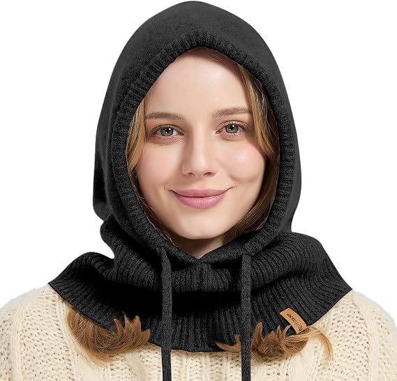 ACUSHLA 100% Merino Wool Balaclava, Hooded Scarf Hat, Warm Winter Knit