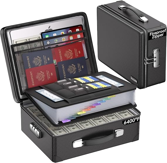 DocSafe 6400°F Fireproof Document Box Hard Case with Lock 42x32x13cm