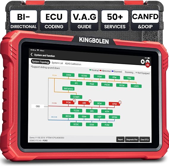 KINGBOLEN K10 Elite Car Diagnostic Tool, Bi-Directional Full System OBD2 Code Reader with Topology Map, ECU Coding, 50+ Resets Services, CANFD&DOIP, FCA, 2 Years Update.