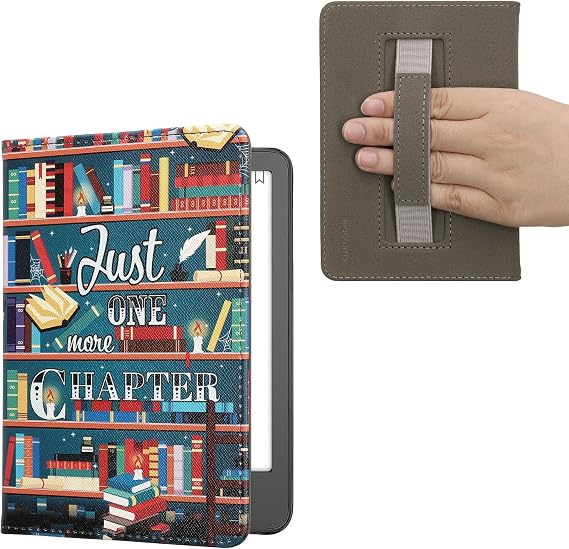 kwmobile Cover, Compatible with Amazon Kindle 2022/2024 Case, E-reader, Notebook Type, Shockproof, PU Leather, Just One More Chapter Design