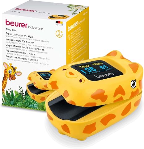 Beurer PO 13 Kids Finger Pulse Oximeter for Kids Pulse and Oxygen Saturation Measurement in Seconds Small Size Automatic Display Alignment with Belt Bag