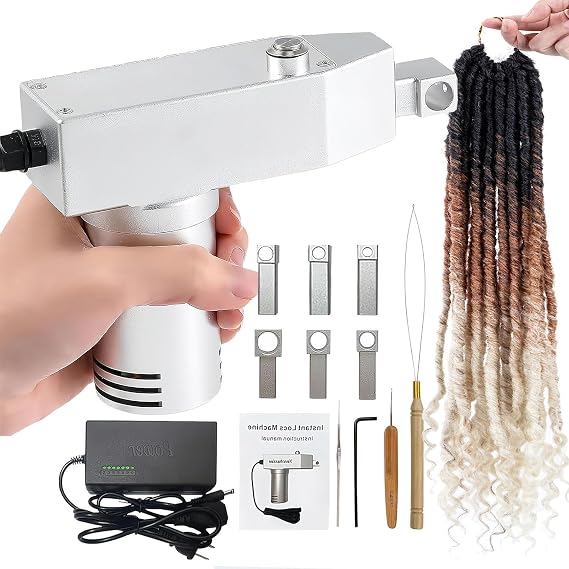 Dreadlock Machine, Instant Electric Portable Dreadlocks Maker, Loc Machine for Dreadlocks, with 6/8/10/12/14/16mm Braided Holes, Can be Directly Work on Head or Braiding Synthetic Hair