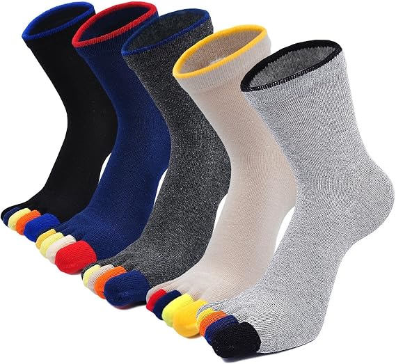 PUTUO Mens Toe Socks Running Five Finger Socks Mini Crew Sport Cotton Socks, 3/4/5 Pairs