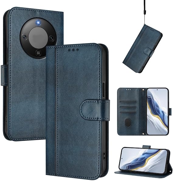 PU Leather + Case Compatible with Honor X70 5G, Compatible with Honor X9D Cover, Flip Stand Card Slot Wallet Lanyard Blue