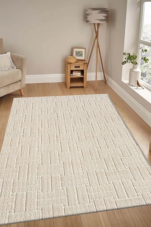 Kaymaz Taban Moopy Krem Rengi Bukleli Yumuşak Soft Dokuma Yolluk Halı Salon Halısı LP1001A, 120 x 180