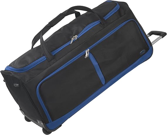Aerostar 40" XXL Extra Large Lightweight Duffle 3 Wheel Travel Bag Holdall Suitcase Check-in Luggage All Terrain (194L, Blue on Black)