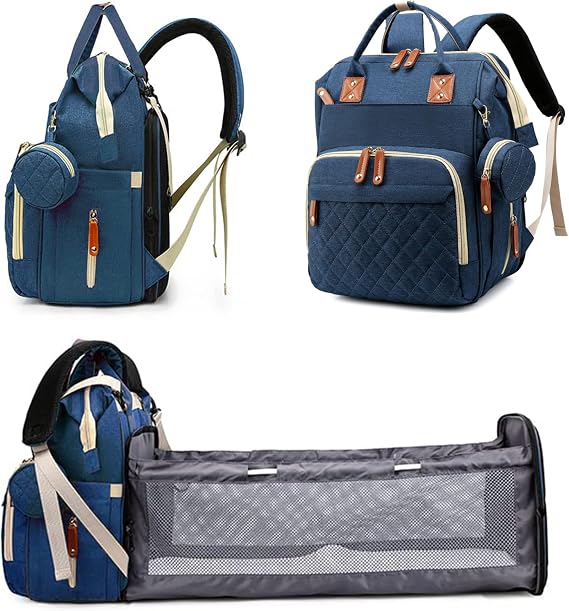 Baby Changing Bag Backpack, Multifunction Baby Diaper Bag Travel Back Pack for Boys & Girls Waterproof Stroller Straps Large Capacity Blue