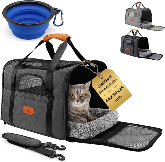 PEPPER® Small Dog Cat Carrier (up to 7 kg) | Approved Folding Transport Bag for Airplane and Car | 360° Ventilation, Washable Cushion and Drinker Included