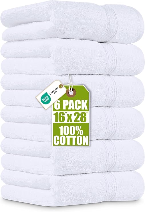 Utopia Towels Hand Towels, 41 x 71 cm, Pack of 6, White