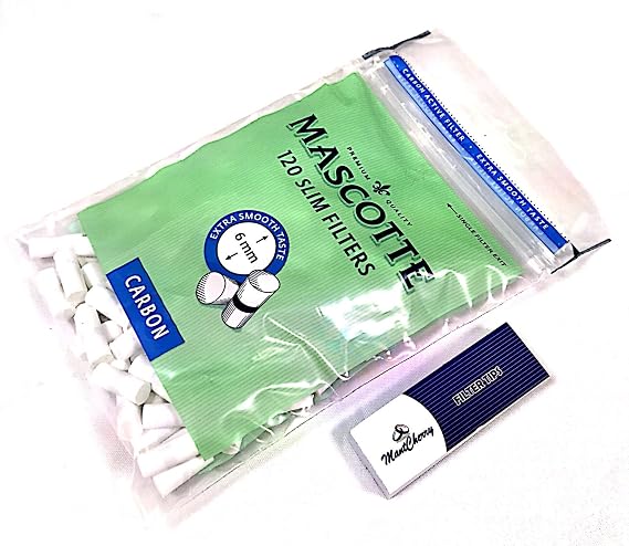 Brand Exclusive Tips Pack and Mascotte Slim Charcoal/Carbon Activated Filters 6mm 1 Bag of 120 Filters Combo Deal by Trendz