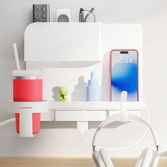 WallShelfie Bedside Shelf for Bunk Bed & Top Bunk, College Dorm Room Essentials, Loft Nightstand, Floating Bed Side Table Tray Storage, Dorm Room Decor By Smallish - White