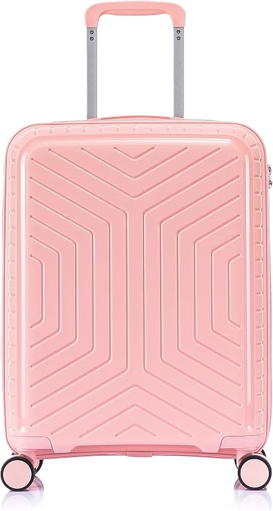 DK Luggage 20” Cabin Ryanair, EasyJet, BA, Jet 2 Hard Shell Approved Hand Luggage Polypropylene Suitcase 4 Wheel Spinner Luggage PP20 Light Pink