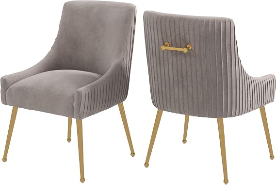 Dining Chairs, Accent Chairs Set of 2, Modern Upholstered Kitchen Dining Room Chairs with Gold Legs, Fabric Tufted Velvet Living Room Chairs for Reception Room Bedroom Kitchen(grey)