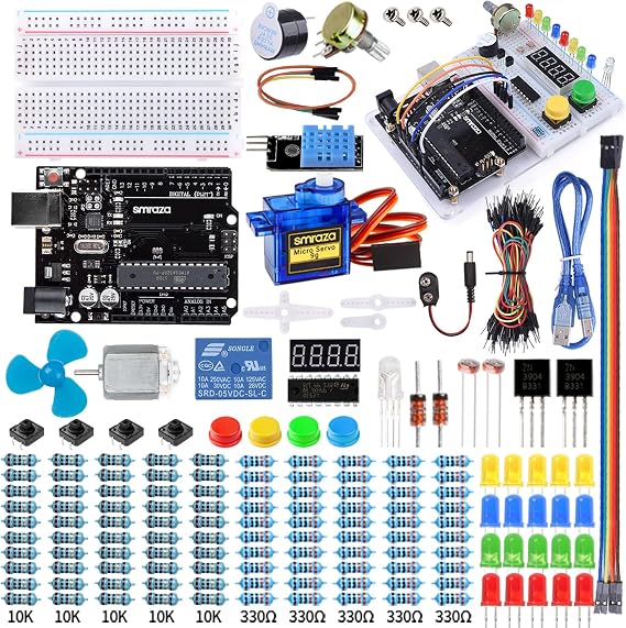 Smraza Electronic Component Kit with Breadboard, Jumper Cables, Resistors and DC Motor - Arduino Compatible
