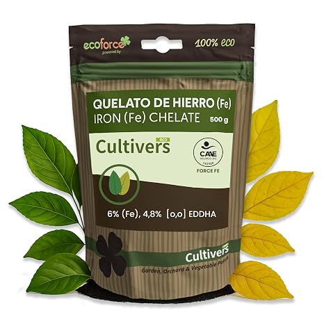 CULTIVERS Organic Iron Chelate 500g | Soluble Fertilizer with Iron Fe-EDDHA 6% (ortho-ortho 4.8%) for Plants and Crops in Soils with Low Iron Availability