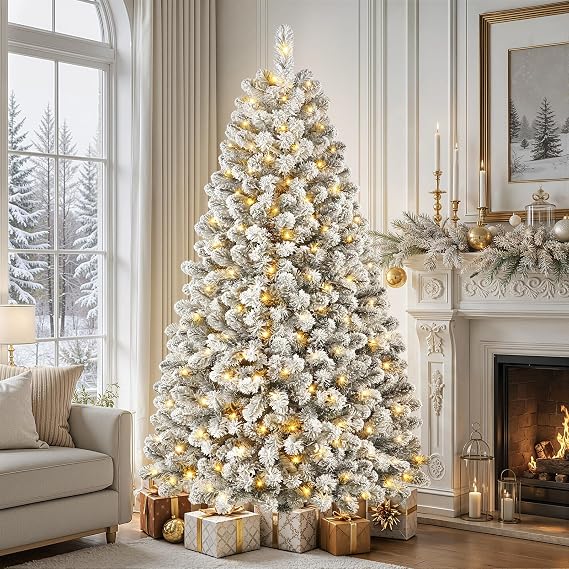 SHareconn 7ft Pre Lit Christmas Tree Snow Flocked with 13 Modes & 932 Tips