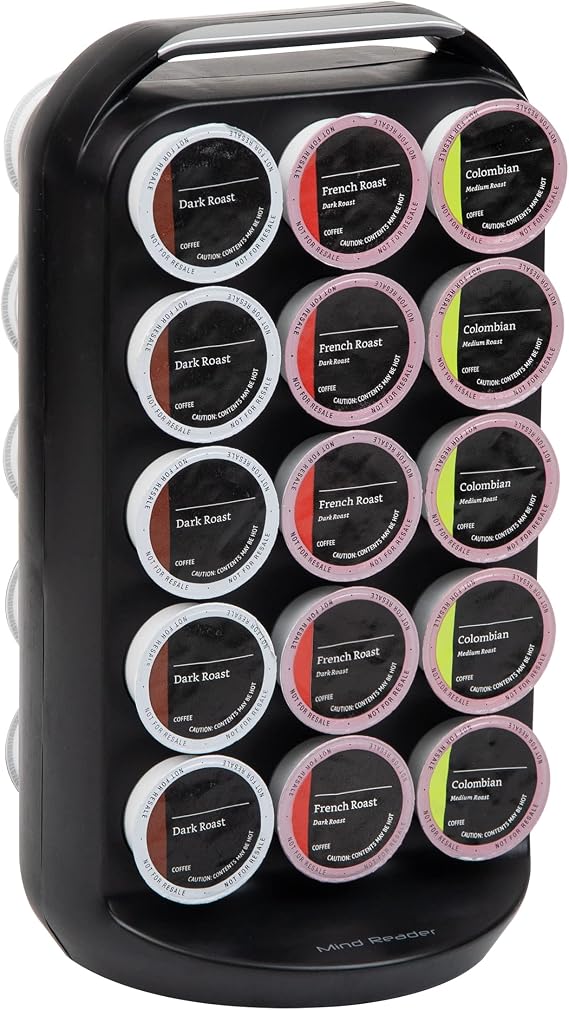 Mind Reader CRS02-BLK Single Serve Storage Carousel, 30 Coffee Pod Capacity, Countertop Organizer, 6.25" L x 6.75" W x 12.5" H, Plastic, Black