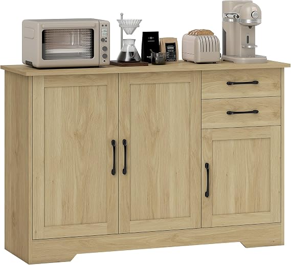 HOMCOM Sideboard with Soft-Close Doors, 2 Drawers, Natural Wood Finish