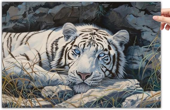 Animal Wildlife White Tiger Cool Poster Canvas Art Wall Decor Posters & Prints Paintings for Bedroom Living Room Decor for Mens Women Framed Unframed 12x18inch(30x45cm)